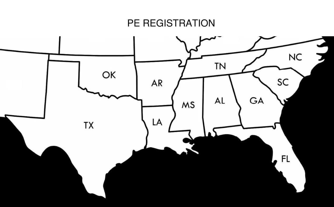 PE Registration map showing southeastern US states